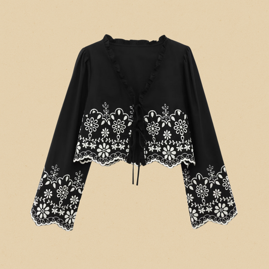Como Geborduurde Top Zwart Dames | Mio Voir
