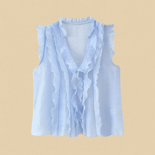 Amalfi Lichtblauwe Volant Blouse Dames | Mio Voir